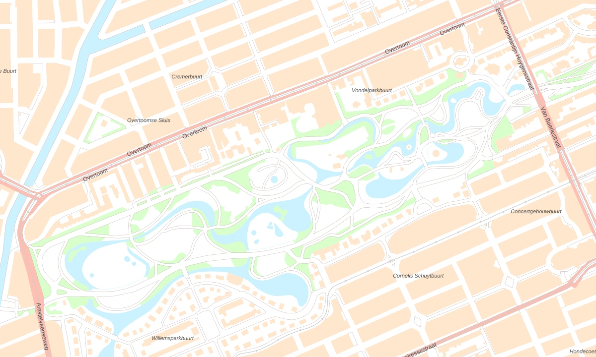 Street map of Vondelpark highlights, from Kadaster and PDOK
