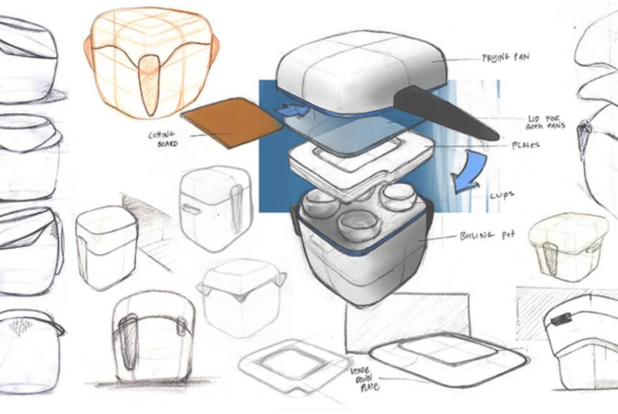 Exploded CooKit sketch showing how cooking components fit together