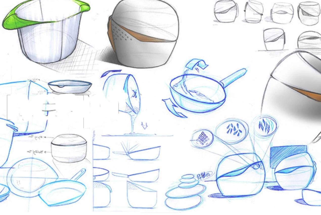CooKit sketches exploring the shape of a compact cooking container
