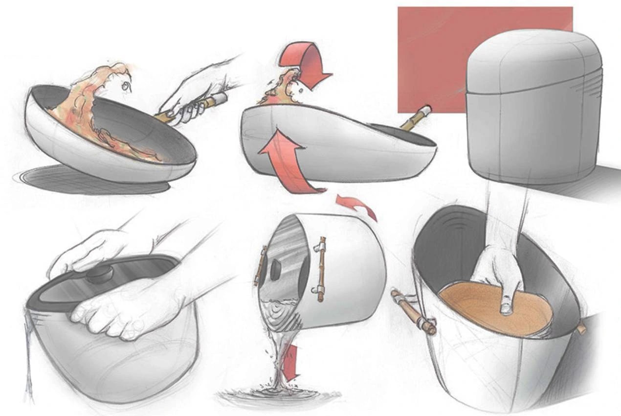 CooKit sketches showing preparation, cutting, and cooking tasks