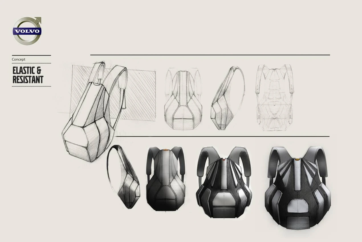REK backpack sketches and faceted form studies